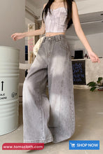 High Waist Vintage Washed Grey Jeans Pants