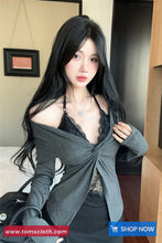 Long Sleeve Sexy V-Neck Off Shoulder Lace Patchwork Crop Tops