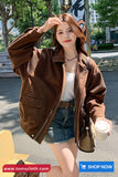 Long Sleeve Corduroy Turn Down Collar Zipper Jacket
