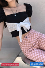 Casual Pink Checkered Slim Flare Long Pants