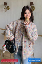 Loose Retro Sweet Colors O-Neck Tweed Jacket