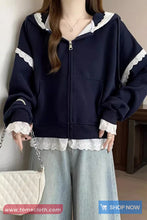 Vintage Loose Lace Patchwork Hooded Sweatshirt