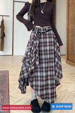 Vintage Woolen Plaid Asymmetrical Midi Skirts
