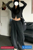 Loose Wide Leg Cargo Pockets Cotton Jogger Sweatpants