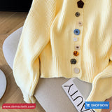 Long Sleeve Ornament Buttons Cropped Cardigan Sweater
