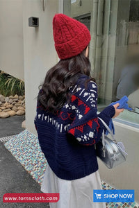 Long Sleeve Vintage Turn Down Collar Knitted Sweater
