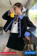 Long Sleeve Ruffle Lace Plaid Cropped Office Coat Jacket