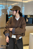 Loose Plaid Back Sided O-Neck Zipper Jacket