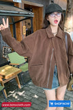 Long Sleeve Corduroy Turn Down Collar Zipper Jacket