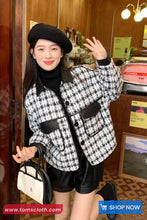 Long Sleeve Double Pockets Vintage Plaid Jacket