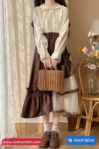 High Waist Asymmetrical Mesh Patchwork Ruffle Maxi Skirts