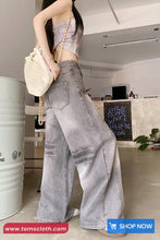 High Waist Vintage Washed Grey Jeans Pants