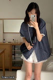 Puff Sleeve Hooded Lace Patchwork Plaid Blouse Shirts