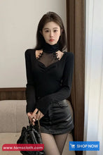 Long Sleeve High Neck Hollow Out Cropped Shirt
