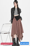 High Waist Loose A-Line Irregular Style Plaid Skirts