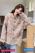 Loose Retro Sweet Colors O-Neck Tweed Jacket