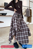 Vintage Woolen Plaid Asymmetrical Midi Skirts