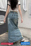 Vintage Side Ripped Long Jeans Skirts