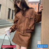 Long Sleeve Vintage Suede Baseball Jacket