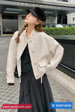 Loose Semi High Collar Retro Tweed Jacket