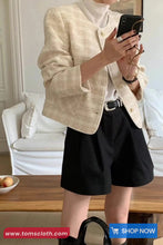 Long Sleeve Vintage Plaid Winter Tweed Jacket