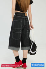 High Waist Calf Length Retro Black Jeans Pants