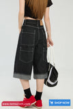 High Waist Calf Length Retro Black Jeans Pants
