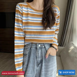 Long Sleeve O-Neck Colors Striped Simple Shirt