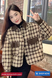 Long Sleeve Double Pockets Vintage Plaid Jacket