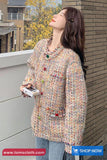 Loose Retro Sweet Colors O-Neck Tweed Jacket