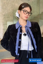 Long Sleeve Ruffle Lace Plaid Cropped Office Coat Jacket