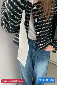 Long Sleeve Elegant Striped Tweed Jacket