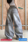 High Waist Vintage Washed Grey Jeans Pants