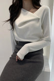 Long Sleeve Elegant Irregular Knitted Slim Sweater