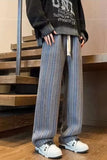 High Waist Retro Striped Woolen Men Pants