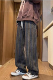High Waist Retro Striped Woolen Men Pants