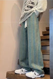 High Waist Retro Striped Woolen Men Pants