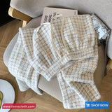 Vintage Elastic Waist Houndstooth Pattern Woolen Pants