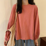 Long Lantern Sleeve Candy Colors O-Neck Shirt