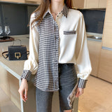Long Sleeves Spliced Plaid Blouse Shirt