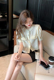 Short Sleeve Pearl Beading Cute Shirt