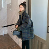 Vintage Woolen Loose Plaid Coat Jacket