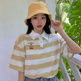 Cute Cartoon Striped Turn Down Collar Shirt