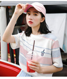 Drink Cup Embroidered Candy Striped Color Shirt