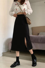 High Waist Mid Calf Elegant Black Skirt