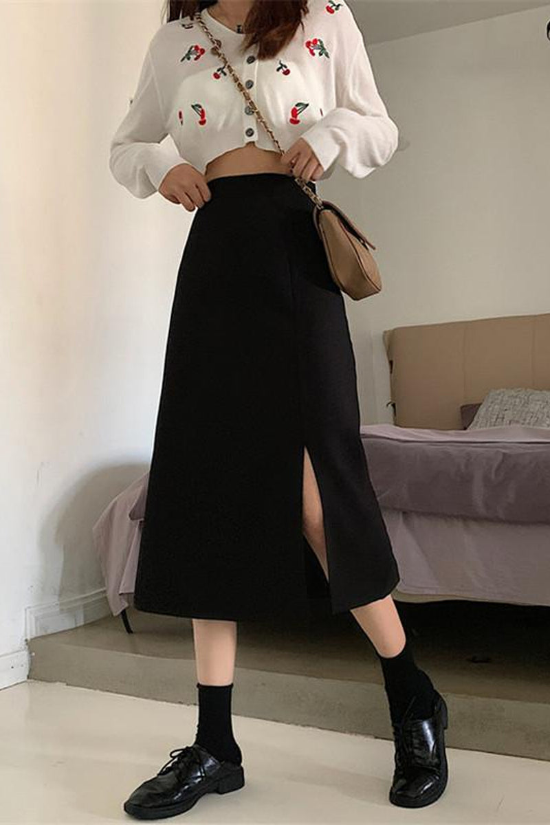 High Waist Mid Calf Elegant Black Skirt – Tomscloth