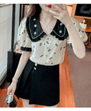 Daisy Pattern Retro Collar Blouse Shirt