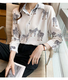 Zebra Printed Turn Down Collar Blouse Shirt