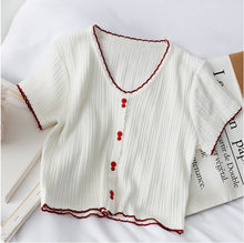 V Neck Slim Button Up Casual Knitted Cropped Shirt