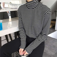 Black Striped Turtleneck Long Sleeve Shirt